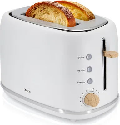 Produktbild von Briebe TA1166WHT Nordic Toaster 2 Scheiben Breite Schlitze mit Brötchenaufsatz, 6 Toast Stufen Weiß