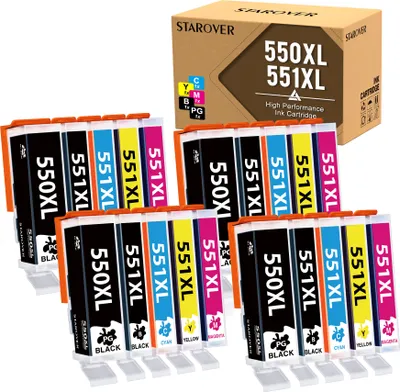 Produktbild von 20er-Pack STAROVER Kompatibel Druckerpatronen als Ersatz für Canon PGI-550 CLI-551 XL für Pixma IP7200 IP7250 IX6850 IP8750 MG5450 MG5550 MG5650 MG6350 MG6450 MG6650 MG7150 MG7550 MX725 MX920 MX925