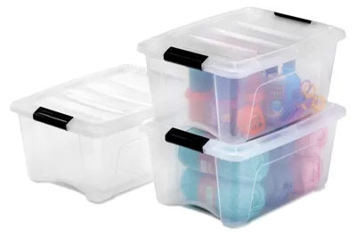 Image de Boîtes de rangement Iris Ohyama avec couvercle, 15 litres, lot de 3, transparentes, qualité supérieure