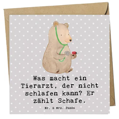 Produktbild von Mr. & Mrs. Panda Grußkarte Tierarzt Schafzählen - Grau Pastell - Geschenk, Haustiere, Glückwunschkarte, personalisierte Geschenke, faltkarte, Beruf, Berufspassion