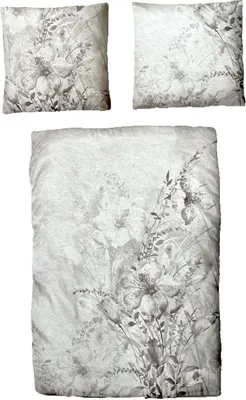 Produktbild von aboutyourhome-shop, Bettwäsche Baumwollsatin, Grau, Blumen, 135x200 cm + 80x80 cm, 2-teilig, Trocknergeeignet, Qualitäts-Reißverschluss, Hautfreundlich, Allergikergeeignet, Atmungsaktiv, Temperaturausgleichend, Pflegeleicht, 60° waschbar