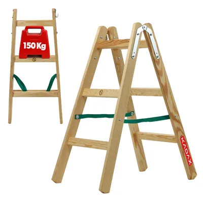 Obrázok produktu pre KADAX "Salo" rebrík, drevený rebrík, výsuvný rebrík do 150 kg, 95 cm, 3 stupne