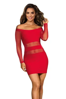 Produktbild von V-9299 dress red XL, Die Abwechslung von T&uuml ll und Stretchmaterial wirkt besonders edel