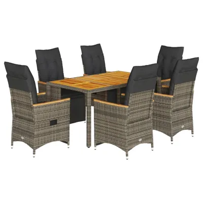 Produktbild von vidaXL 7-tlg. Garten-Bistro-Set mit Kissen Grau Poly Rattan