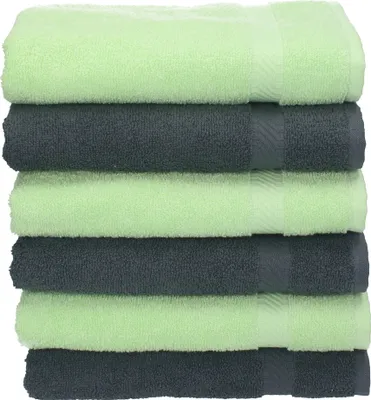 Produktbild von Betz 6 Stück Handtücher 50x100 cm PALERMO 100% Baumwolle  Farbe: anthrazit und grün