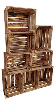 Produktbild von Holzkiste 40x30x23 cm 8er Set - Dekokiste Aufbewahrung als Schuhregal Möbelbau - Geflammt Shabby