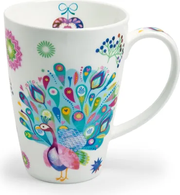 Produktbild von Jumbobecher PAULA Pfau für 500ml weiß bunt Porzellan TeaLogic