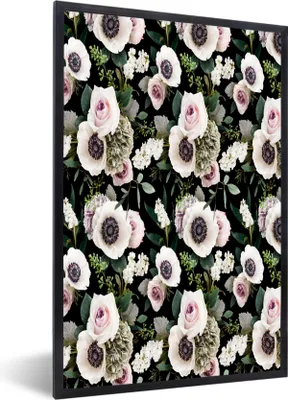 Produktbild von MuchoWow® MuchoWow® Gerahmtes Poster Blumen - Anemone - Rosen 60x90 cm - Poster mit zchwarzem Bilderrahmen - Kunst