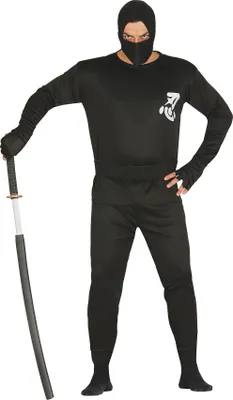 Produktbild von Ninja Kämpfer Kostüm Schwarz Geheimnisvoll Karneval Fasching Abendabenteuer Geheimer Krieger Verkleidet Maskerade Spionage Mysterium Stilvoll, Größe: 52 - 54 (L) Farbe: Schwarz