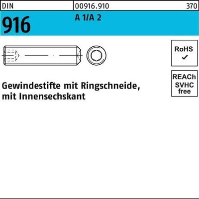 Produktbild von Reyher  916 V2a Gewindestifte 16x50 mit Ringschneide (10 Stück)