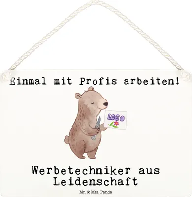 Produktbild von Mr. & Mrs. Panda Schild Werbetechniker Leidenschaft DIN A6 - Weiß - Geschenk, wandtafel, holzbild, Türschild, Wandbild Holz, Holzschild