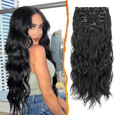 Produktbild von Clip-In Haarverlängerung Schwarz 50cm Wellig 6-teilig