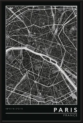 Immagine prodotto di Mappa della città - Poster - Parigi + cornice a incastro, Shinsuke® Maxi in plastica nera, lastra in acrilico