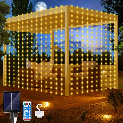 Solar-Vorhanglichter 3x3 m, 300 LEDs, 8 Modi, Fernbedienung