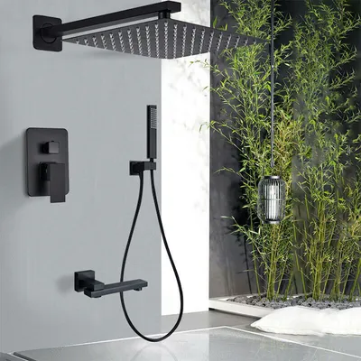 Produktbild von Schwarz Unterputz Duscharmatur Set Edelstahl Bad Regendusche Kopfbrause