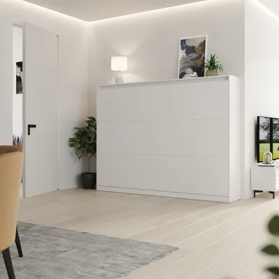 Produktbild von Schrankbett HeimLiving 140x200 cm Horizontal Weiß Klappbett mit GASDRUCKFEDERN