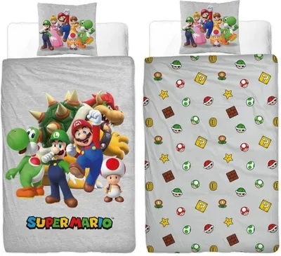 Zdjęcie produktu dla Pościel Reversible MARIO BROS Super Mario, Mikrofibra, 140 x 200 cm, 1 Poszewka 63 x 63 cm