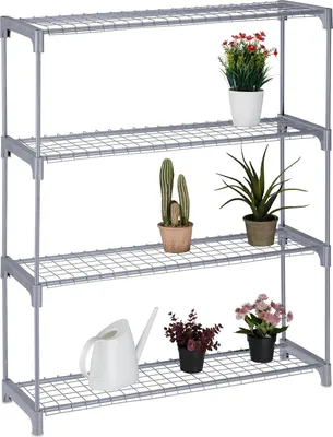 Immagine prodotto di Scaffale per piante da interno - 4 livelli - HxLxP: 106x91x28 cm - Grigio - Adatto a vasi di fiori - Metallo e plastica