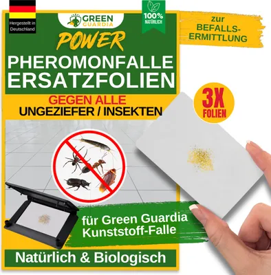 Produktbild von Green Guardia Ersatzklebeflächen mit Pheromon-Lockstoff-3x Fallen- Nachfüll-Set für Kunststoff-Fallen, Insekten Klebefalle, Natürlich & Wirksam