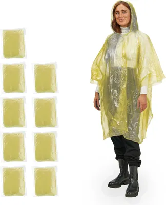 Zdjęcie produktu dla relaxdays jednorazowe poncho przeciwdeszczowe uni  żółte jeden rozmiar 10 szt.