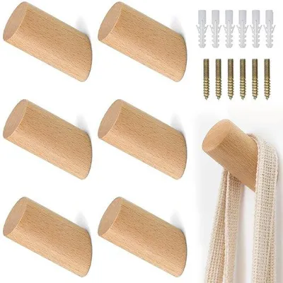 Obrázek produktu pro Dřevěné háčky, 6 ks, 8 x 3 cm, rustikální, na zeď