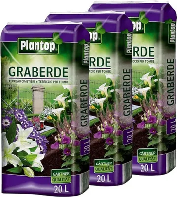 Produktbild von Plantop Graberde, tiefdunkel, vorgedüngt, reduzierter Torfgehalt, 3 x 20l