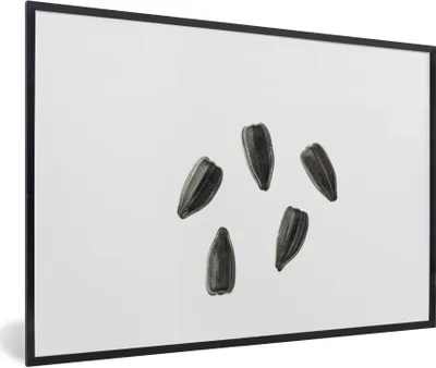 Produktbild von MuchoWow® Gerahmtes Poster Schwarze Sonnenblumenkerne auf weißem Hintergrund 90x60 cm - Poster mit Schwarzem Bilderrahmen Wandposter Rahmen Foto Bilder - Fotorahmen - Foto-Plakat