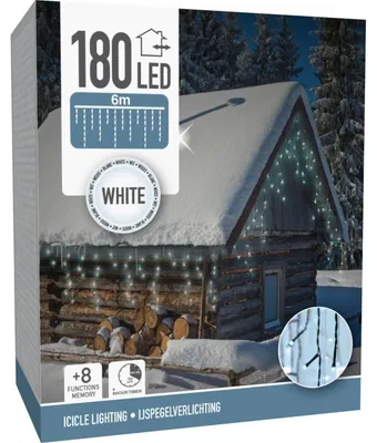 Image de Rideau lumineux 180 LED avec minuterie, blanc froid