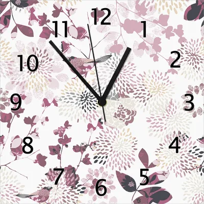 Produktbild von Wallario Design Wanduhr Blühende Vögel aus Echtglas, Größe 30 x 30 cm