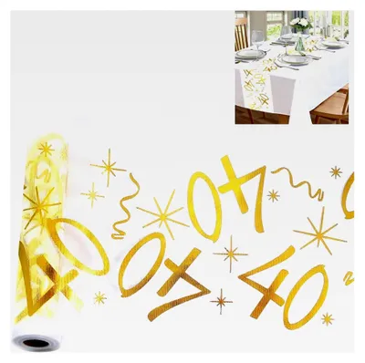 Produktbild von Tischläufer für den 40. Geburtstag, Tischdeko in Gold, 28 cm x 10 m, Zuschneidbar für Feiern