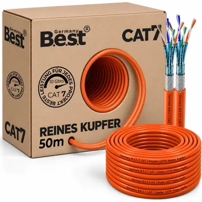 Produktbild von B.E.S.T. CAT 7 Netzwerkkabel 50 m Duplex S/FTP 10 Gbit/s 1000 MHz Kupfer LSZH Orange