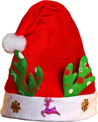 Produktbild von Weihnachtsmütze für Kinder, roter Samt-Weihnachtsmannhut mit Geweihmuster, festliche Dekoration für Weihnachtsfeiern
