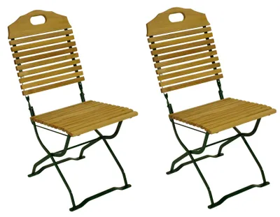 Produktbild von DEGAMO Gartenstuhl BAD TÖLZ, Flachstahl grün + Holz Robinie, klappbar, 2 Stück