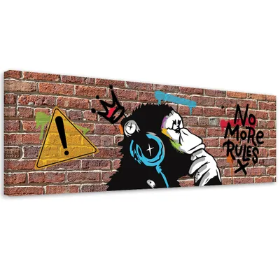 Zdjęcie produktu dla Obraz na płótnie Banksy DJ Małpa 150x50 Feeby Brązowy obraz na ścianę gotowy do zawieszenia