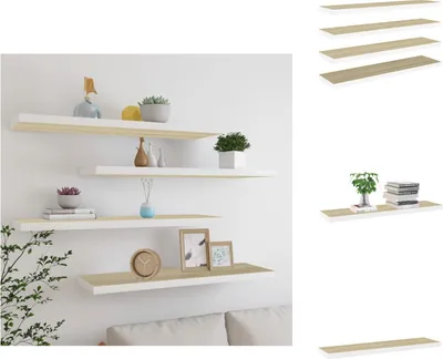 Produktbild von vidaXL Schweberegale 4 Stk. Eiche und Weiß 90x23,5x3,8 cm MDF -  Wandregale