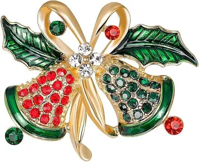 Produktbild von Weihnachtsbrosche Damen - Weihnachtsbrosche mit Strass & Kristall - Anstecknadel - 4X3,7cm - Glöckchen, Weihnachtskranz & Weihnachtsstiefel