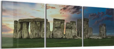 Produktbild von DEQORI Glasbild Echtglas 3x50x50 cm 'Stonehenge bei Dämmerung' Wandbilder XXL groß