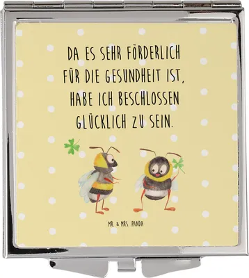 Produktbild von Mr. & Mrs. Panda Frauen Spiegel Hummeln Kleeblatt - Gelb Pastell - Geschenk, Hummel, Taschenspiegel, Handspiegel, Kleiner, Lustige Sprüche, Klappbarer, Schminkspiegel