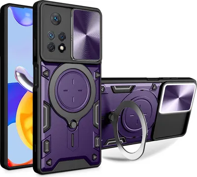 Produktbild von Handyhülle für Xiaomi Redmi Note 11 Pro 5G/4G Dual-Layer Stoßfest Rüstung Hülle mit Dia Kameraschutz und Kreisförmig Ring Ständer Lila