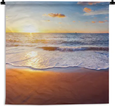 Produktbild von MuchoWow® Wandteppich Wandbehang Strand - Meer - Sonne - Horizont 120x120 cm Tapisserie Dekoration Wandtuch - Modern - Baumwollgewebe