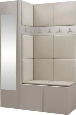 Produktbild von MIRJAN24 Garderoben-Set Orion X, Garderobe mit Sitzbank mit 11 x Wandpanel 42x42 (Farbe: Cashmere, Manila 02)