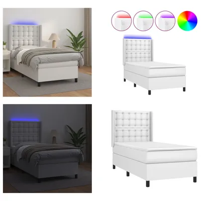 Produktbild von vidaXL Boxspringbett mit Matratze & LED Weiß 80x200 cm Kunstleder - Boxspringbett - Boxspringbetten - Bett - Betten