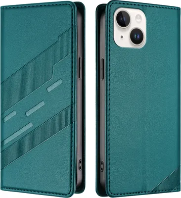 Produktbild von Hülle für iPhone 15, Kunstleder Brieftaschen Handyhülle mit Kartenfach und Standfunktion Grün