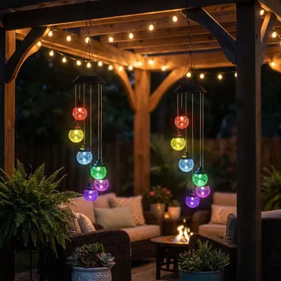 Produktbild von 2x RGB LED Solarwindspiel, Farbwechsel Glaskugeln, H 60 cm