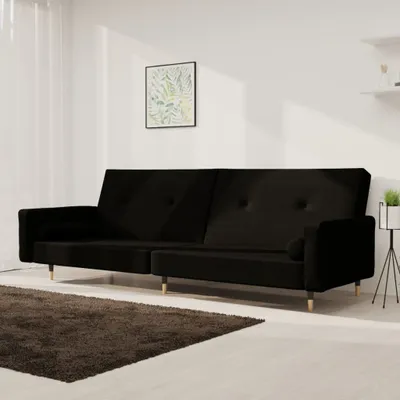 Produktbild von Schlafsofa 2-Sitzer mit 2 Kissen Schwarz Samt 375752