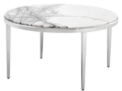 Immagine prodotto di Tavolino Casa Padrino bianco / argento Ø 65 x h. 36 cm - Tavolino rotondo da salotto con piano in marmo