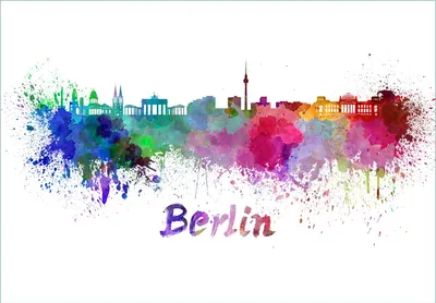 Produktbild von Wallario Fototapete Vliestapete, seidenmatte Oberfläche, einfache Verarbeitung, Größe 200 x 140 cm, Motiv Städte als Aquarell - Skyline von Berlin