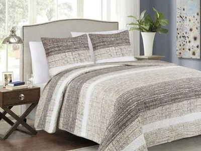 Immagine prodotto di Copriletto 220x240 + 2x 40x40cm - Tavira strisce beige BJ-035