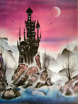 Produktbild von Schwarzlicht Poster | Traumschloss | 64x90cm | ungerahmt | Kunstdruck | Fantasy | Wandbild | Wandposter | Schloss | Burg