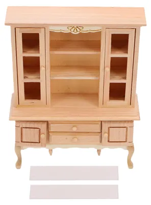 Produktbild von Puppenhaus-Miniaturschrank im Maßstab 1:12, unbemalter Holzschrank mit Schubladen